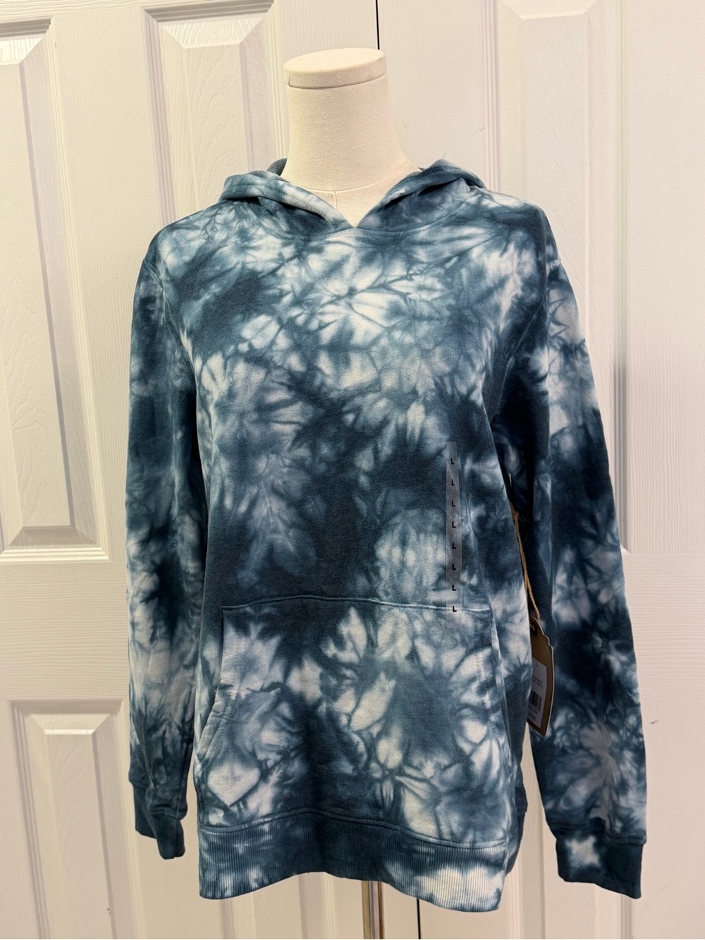 True Craft Tie Dye Pullover Hoodie Navy White Size L NWT $40 Retail